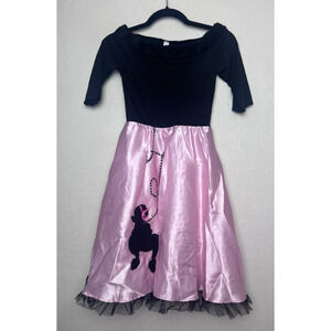 Poodle Skirt Sock Hop Dress Costume Child Size M 8/10 w/Accessories Black Pink